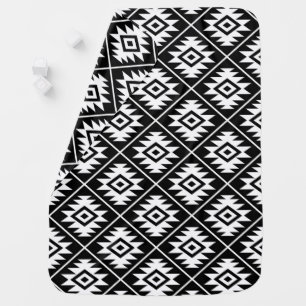Aztec Symbol Stylized Pattern White on Black Baby Blanket