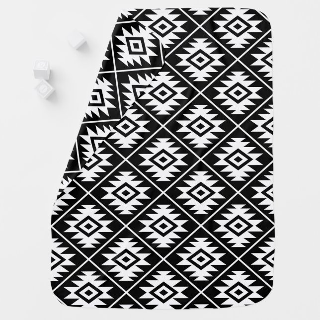 Aztec Symbol Stylized Pattern White on Black Baby Blanket (In Situ)