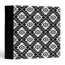 Aztec Symbol Stylized Pattern White on Black Binder