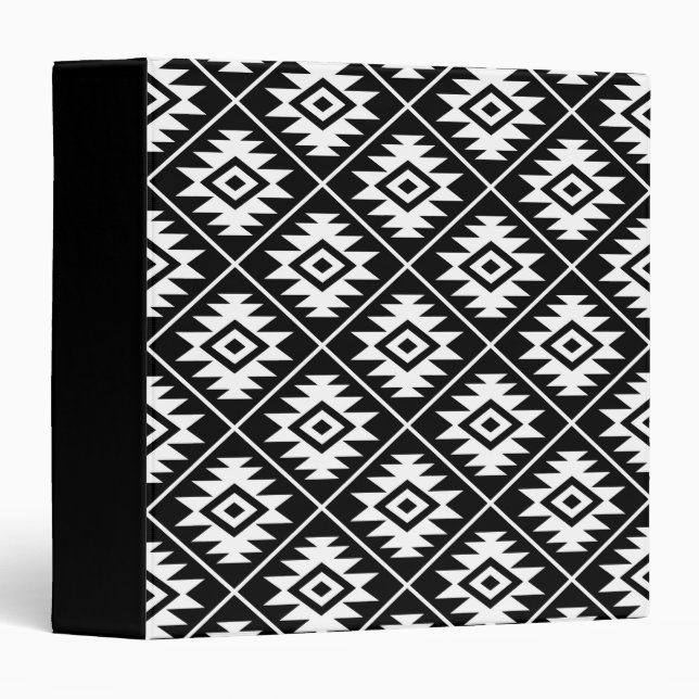Aztec Symbol Stylized Pattern White on Black Binder (Front/Spine)