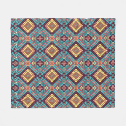 Aztec Teal And Yellow Tile Fleece Blanket