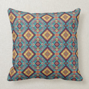 Aztec Teal And Yellow Tile Throw Pillow