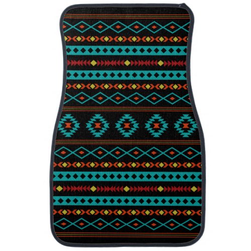 Aztec Teal Reds Yellow Black Mixed Motifs Pattern Car Floor Mat