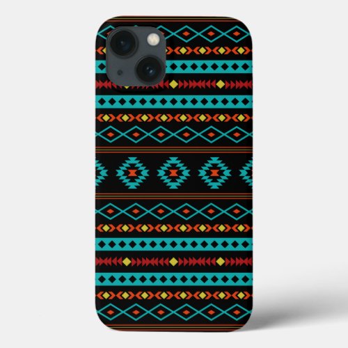 Aztec Teal Reds Yellow Black Mixed Motifs Pattern  iPhone 13 Case