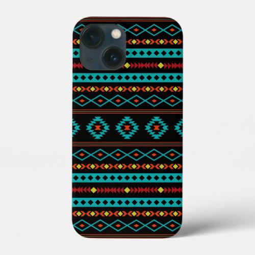 Aztec Teal Reds Yellow Black Mixed Motifs Pattern  iPhone 13 Mini Case