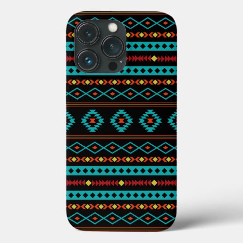 Aztec Teal Reds Yellow Black Mixed Motifs Pattern  iPhone 13 Pro Case
