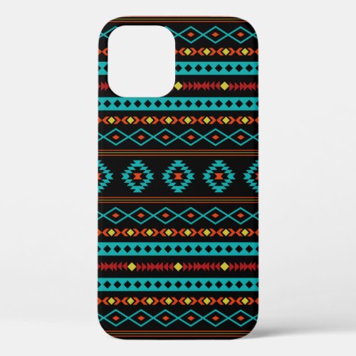 Aztec Teal Reds Yellow Black Mixed Motifs Pattern  iPhone 12 Pro Case