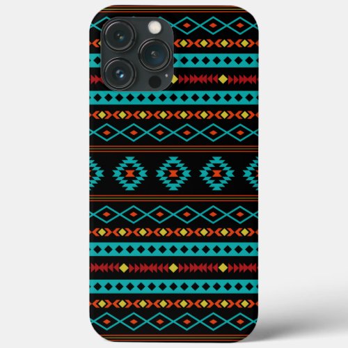 Aztec Teal Reds Yellow Black Mixed Motifs Pattern  iPhone 13 Pro Max Case