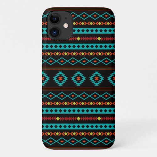 Aztec Teal Reds Yellow Black Mixed Motifs Pattern iPhone 11 Case