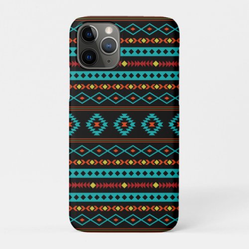 Aztec Teal Reds Yellow Black Mixed Motifs Pattern iPhone 11 Pro Case