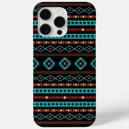 Aztec Teal Reds Yellow Black Mixed Motifs Pattern iPhone 15 Pro Max Case