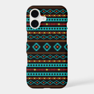 Aztec Teal Reds Yellow Black Mixed Motifs Pattern iPhone 17 Case