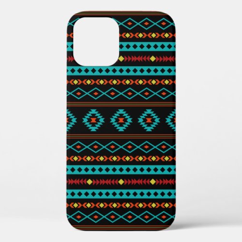 Aztec Teal Reds Yellow Black Mixed Motifs Pattern  iPhone 12 Case