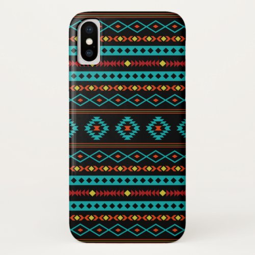 Aztec Teal Reds Yellow Black Mixed Motifs Pattern iPhone XS Case