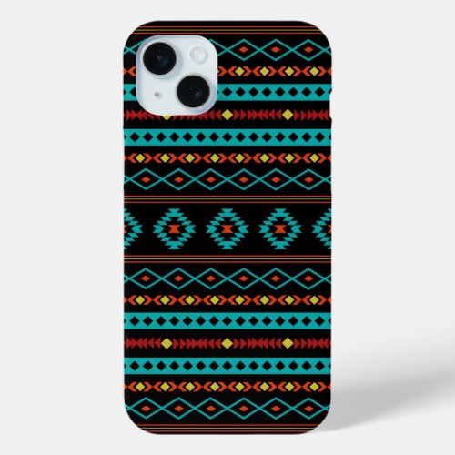 Aztec Teal Reds Yellow Black Mixed Motifs Pattern iPhone 15 Plus Case