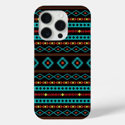 Aztec Teal Reds Yellow Black Mixed Motifs Pattern iPhone 15 Pro Case