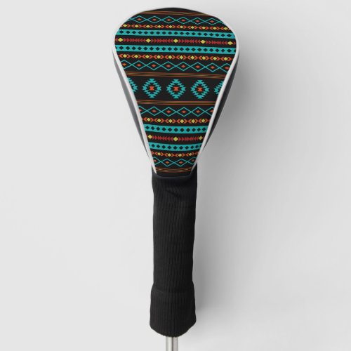 Aztec Teal Reds Yellow Black Mixed Motifs Pattern Golf Head Cover