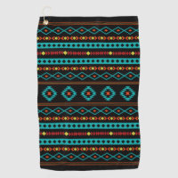 Aztec Teal Reds Yellow Black Mixed Motifs Pattern