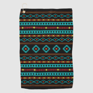 Aztec Teal Reds Yellow Black Mixed Motifs Pattern Golf Towel