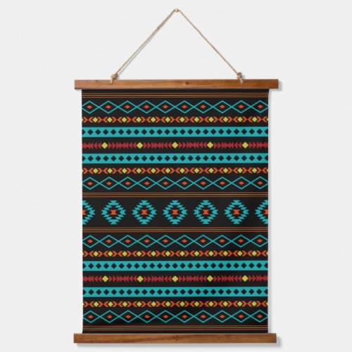 Aztec Teal Reds Yellow Black Mixed Motifs Pattern Hanging Tapestry