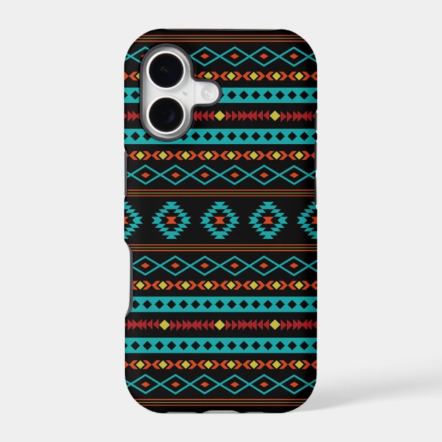 Aztec Teal Reds Yellow Black Mixed Motifs Pattern iPhone Case (Back)