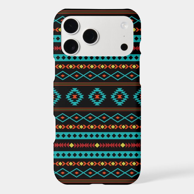 Aztec Teal Reds Yellow Black Mixed Motifs Pattern iPhone Case (Back)