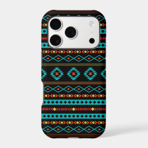 Aztec Teal Reds Yellow Black Mixed Motifs Pattern iPhone 17 Pro Case