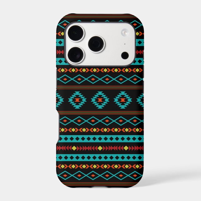 Aztec Teal Reds Yellow Black Mixed Motifs Pattern iPhone Case (Back)