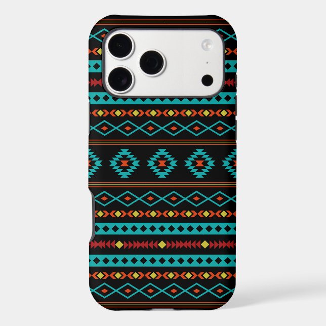 Aztec Teal Reds Yellow Black Mixed Motifs Pattern iPhone Case (Back)