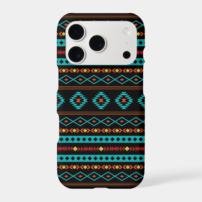 Aztec Teal Reds Yellow Black Mixed Motifs Pattern iPhone Case (Back)