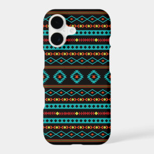 Aztec Teal Reds Yellow Black Mixed Motifs Pattern iPhone 17 Case