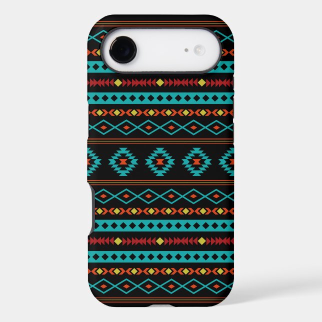 Aztec Teal Reds Yellow Black Mixed Motifs Pattern iPhone Case (Back)