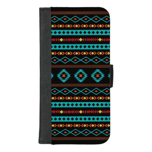 Aztec Teal Reds Yellow Black Mixed Motifs Pattern iPhone 87 Plus Wallet Case