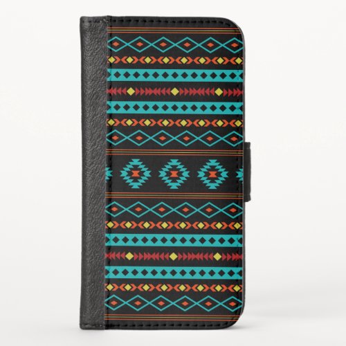 Aztec Teal Reds Yellow Black Mixed Motifs Pattern iPhone XS Wallet Case