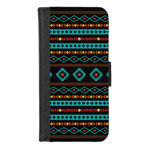 Aztec Teal Reds Yellow Black Mixed Motifs Pattern iPhone 87 Wallet Case