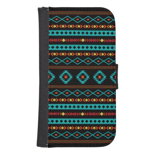 Aztec Teal Reds Yellow Black Mixed Motifs Pattern Galaxy S4 Wallet Case