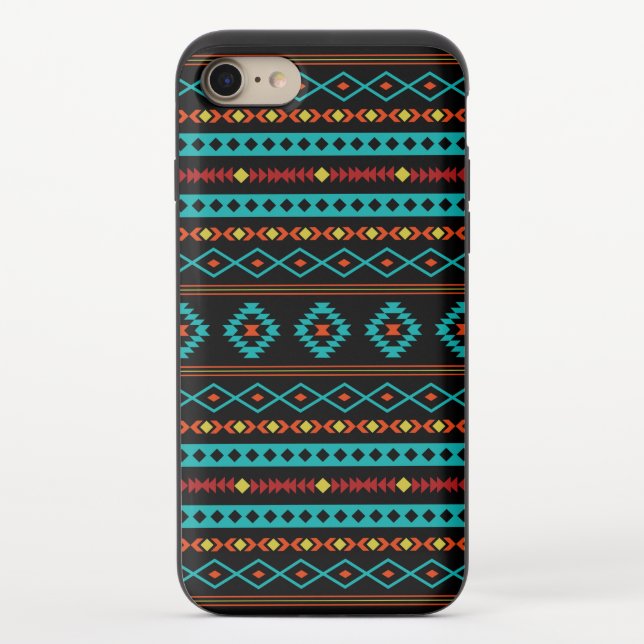 Aztec Teal Reds Yellow Black Mixed Motifs Pattern Uncommon iPhone Case (Back)