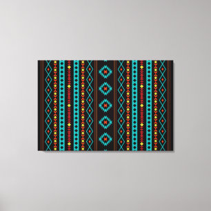 Aztec Teal Reds Yellow Blk Mixed Motifs V Pattern Canvas Print