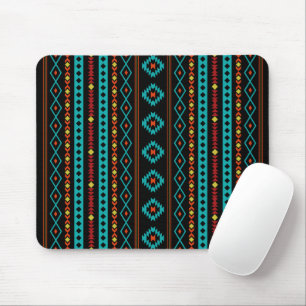 Aztec Teal Reds Yellow Blk Mixed Motifs V Pattern Mouse Pad