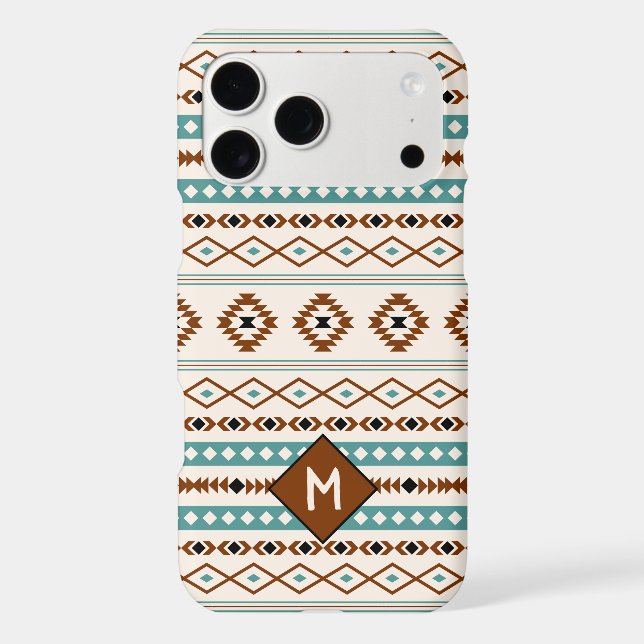 Aztec Teal Ter Blk Cr Mixed Pattern (Personalized) iPhone Case (Back)