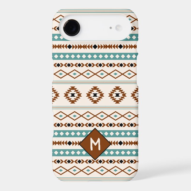 Aztec Teal Ter Blk Cr Mixed Pattern (Personalized) iPhone Case (Back)