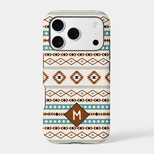 Aztec Teal Ter Blk Cr Mixed Pattern (Personalized) Iphone Case (Back)