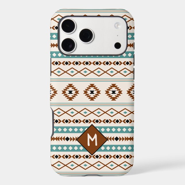 Aztec Teal Ter Blk Cr Mixed Pattern (Personalized) iPhone Case (Back)