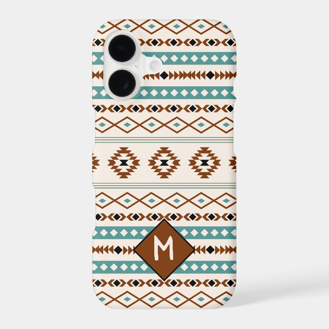 Aztec Teal Ter Blk Cr Mixed Pattern (Personalized) Iphone Case (Back)