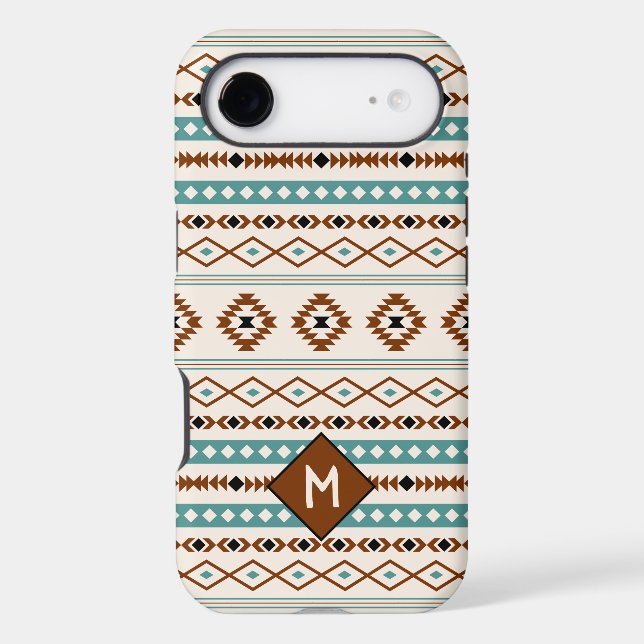 Aztec Teal Ter Blk Cr Mixed Pattern (Personalized) iPhone Case (Back)