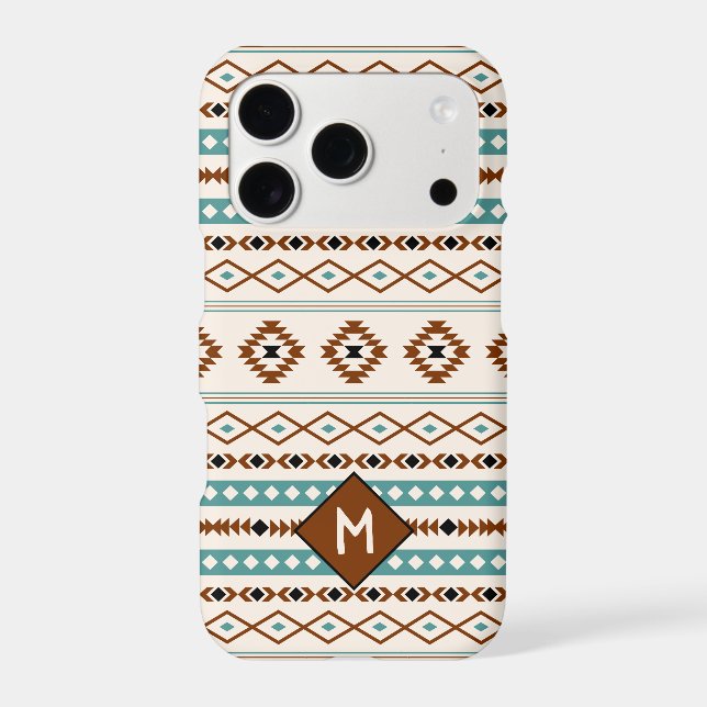 Aztec Teal Ter Blk Cr Mixed Pattern (Personalized) iPhone Case (Back)