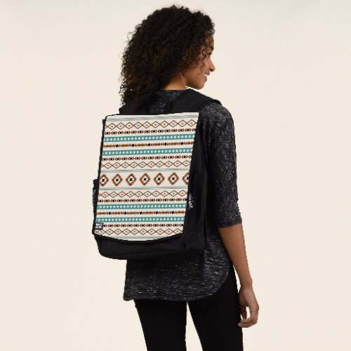 Aztec Teal Terracotta Black Cream Mixed Pattern Backpack