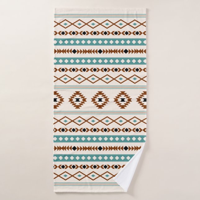 Aztec Teal Terracotta Black Cream Mixed Pattern Bath Towel (Bath Towel)