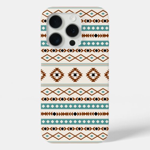 Aztec Teal Terracotta Black Cream Mixed Pattern iPhone 15 Pro Case