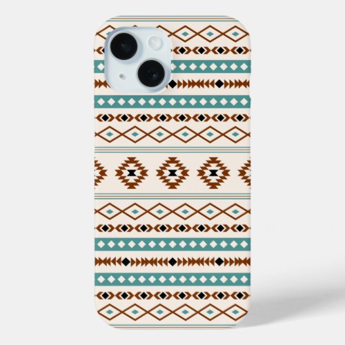 Aztec Teal Terracotta Black Cream Mixed Pattern iPhone 15 Case